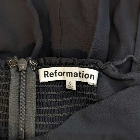 REFORMATION Kourtney Black Faux Wrap Midi Dress - Picture 7 of 8